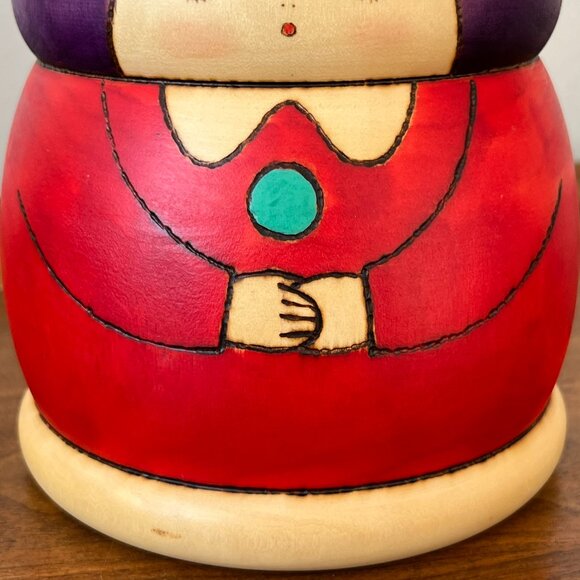 Vintage Japanese Creative Kokeshi Doll by Master Sansaku Sekiguchi Chubby Red - Picture 9 of 13